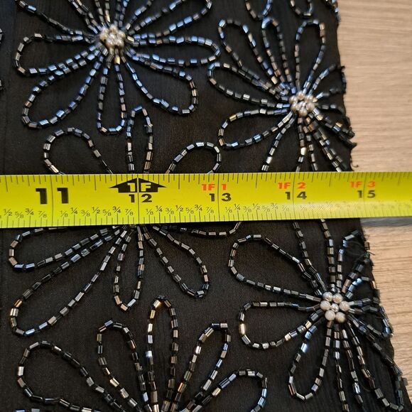 Vintage Adrianna Papell Silk Floral Beaded Y2K Romantic Goth Maxi Dress Black - Picture 7 of 17